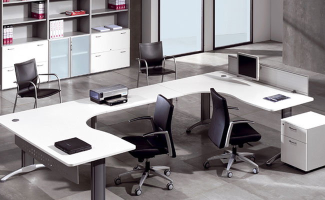 mesa-2 mesa blanca de oficina para varios puestos de trabajo en forma de u