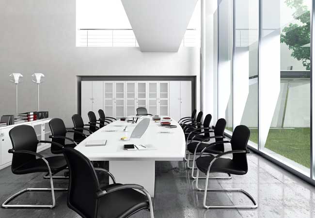 mesa de reunión rectangular blanca