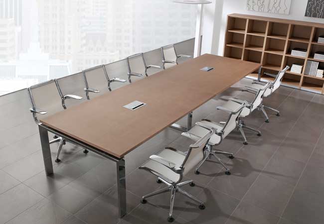 mesa de reunión minimalista de madera