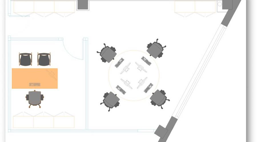 Plano de oficina en nave industrial