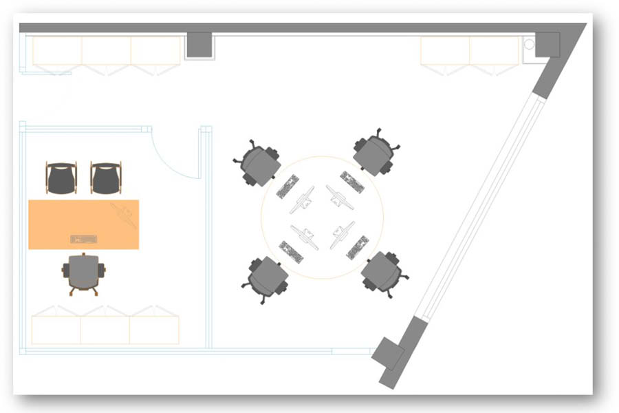 Plano de oficina en nave industrial