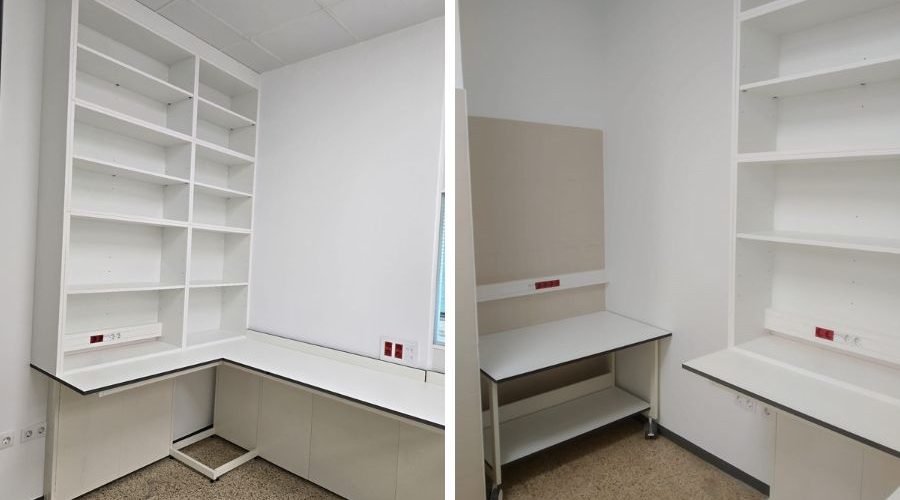 Detalles de equipamiento para laboratorio en farmacia.