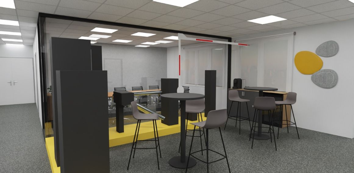 Diseño estratégico de zona de descanso en oficina