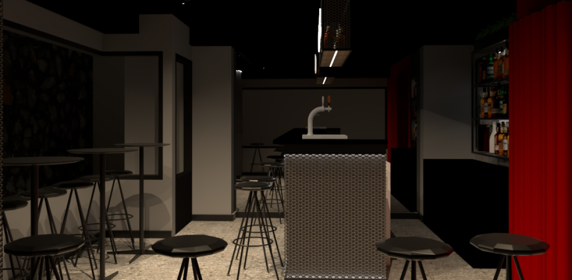 Plano 3D de un proyecto de reforma de un local de hostelería