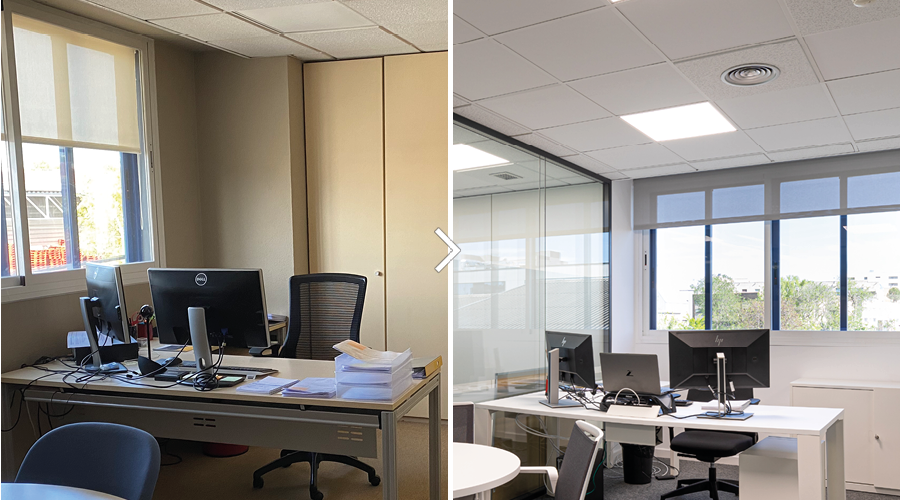 renovación completa de mobiliario y equipamiento en oficina de Madrid