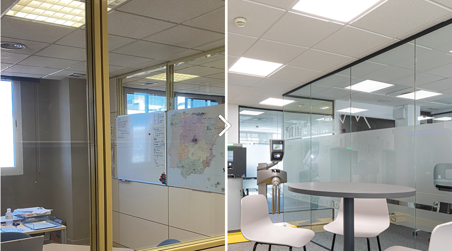 renovación completa de mobiliario y equipamiento en oficina de Madrid
