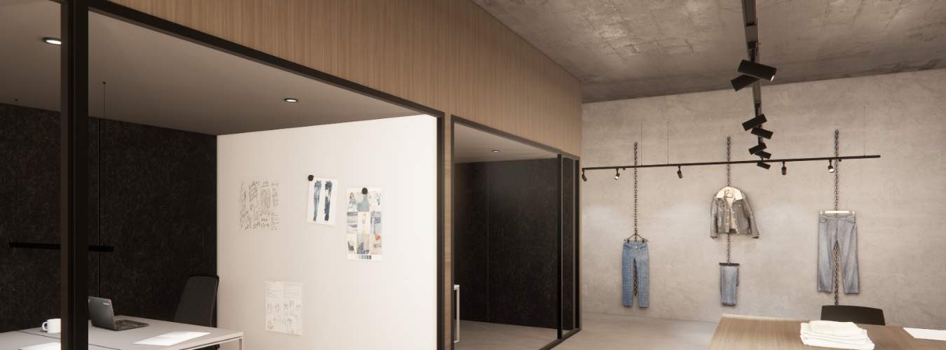 Proyecto de diseño de oficina_Espacio con mamparas de vidrio en oficina industrial