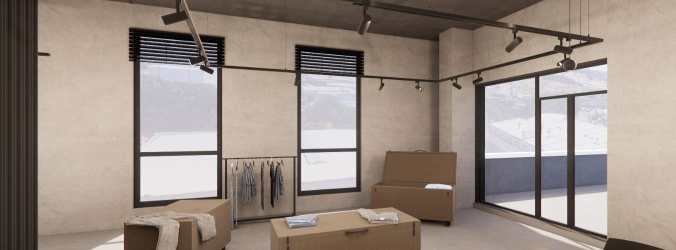 Proyecto de diseño de oficina_Zona de sofás y descanso en oficina de estilo industrial