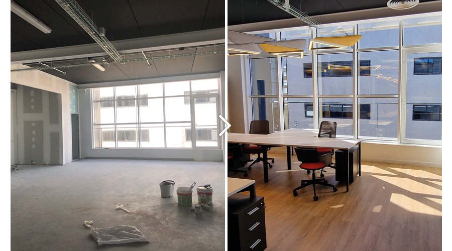Equipamiento de oficina con mobiliario estándar y carpintería a medida en Madrid_Proceso de obra