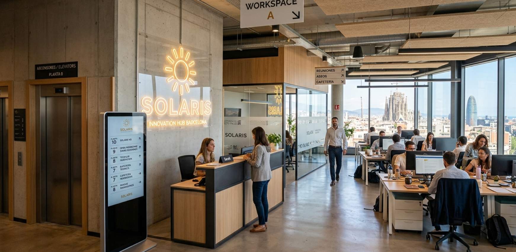 Neón LED para oficina con vestíbulo con recepción