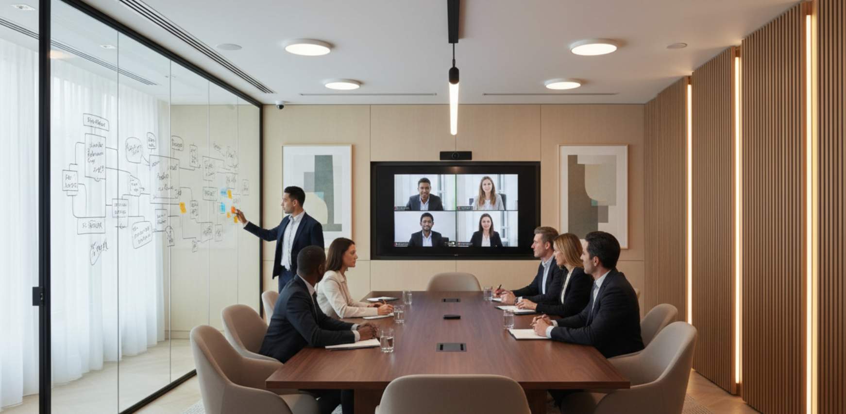 Sala de videoconferencia en despacho de abogados
