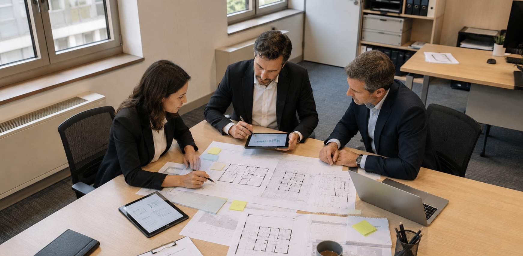 Equipo de diseño y obra realizando reforma de oficina