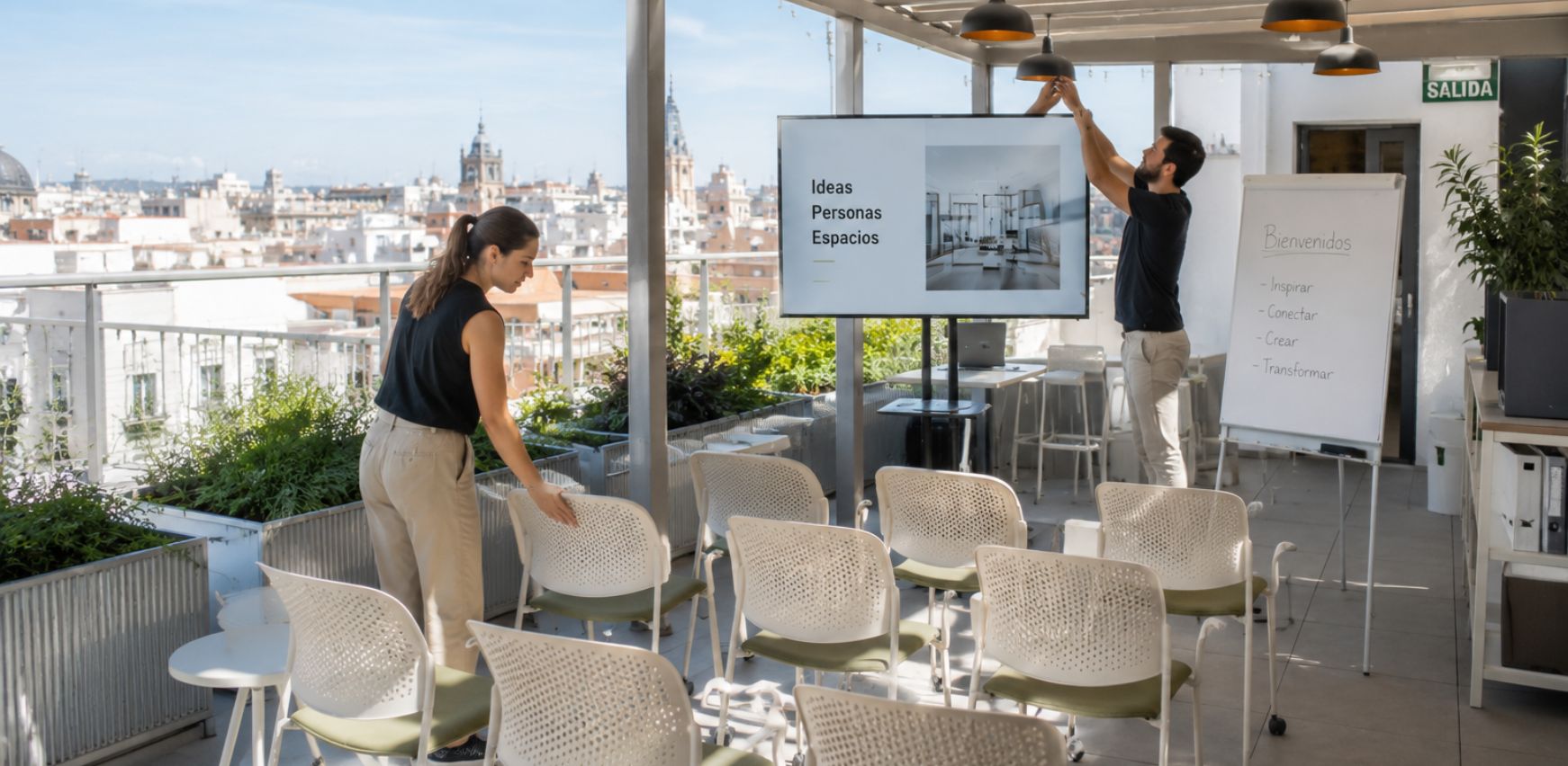 Sala modular de oficina dividida con paneles móviles sin necesidad de obra