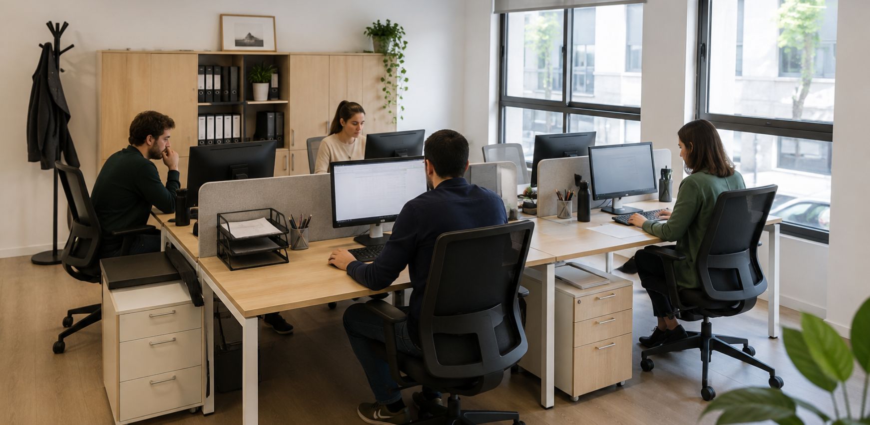 Mobiliario estándar en una oficina pequeña y funcional