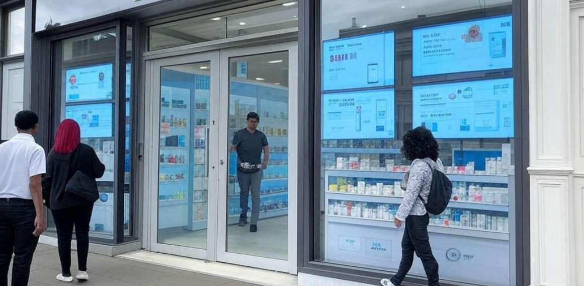 Pantallas digitales en escaparates de farmacias