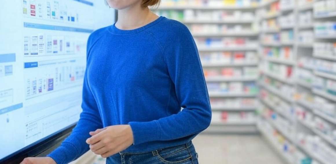 Usuario en farmacia con tecnología