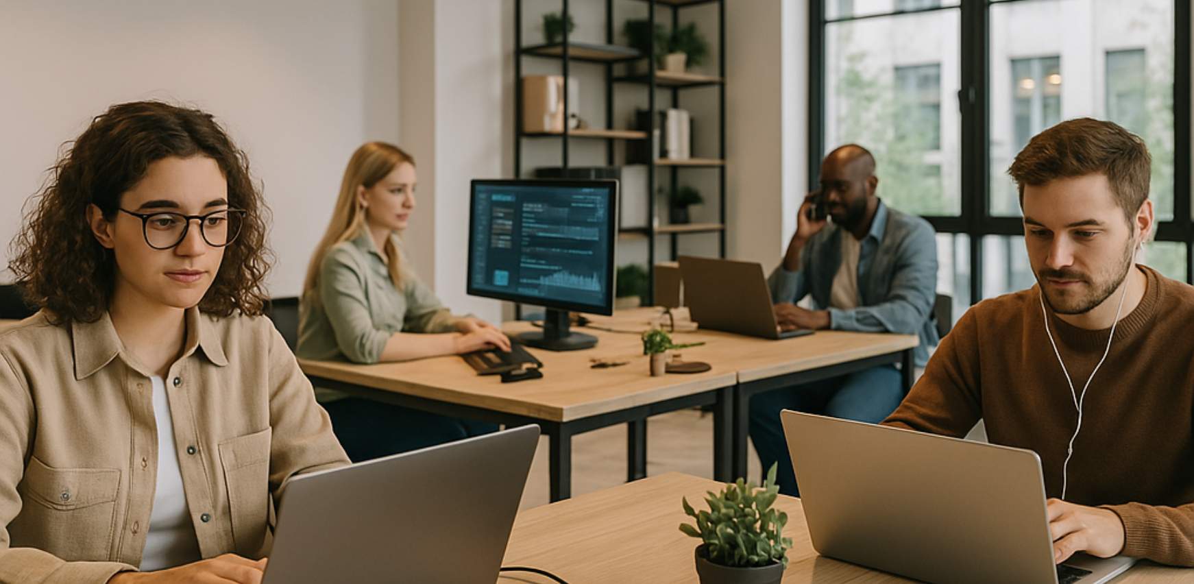 Espacio coworking con espacios de trabajo flexible