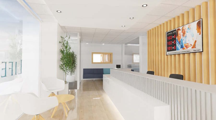 Proceso de reforma de la clínica en Madrid, render